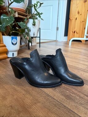 Black Leather Mule Heels